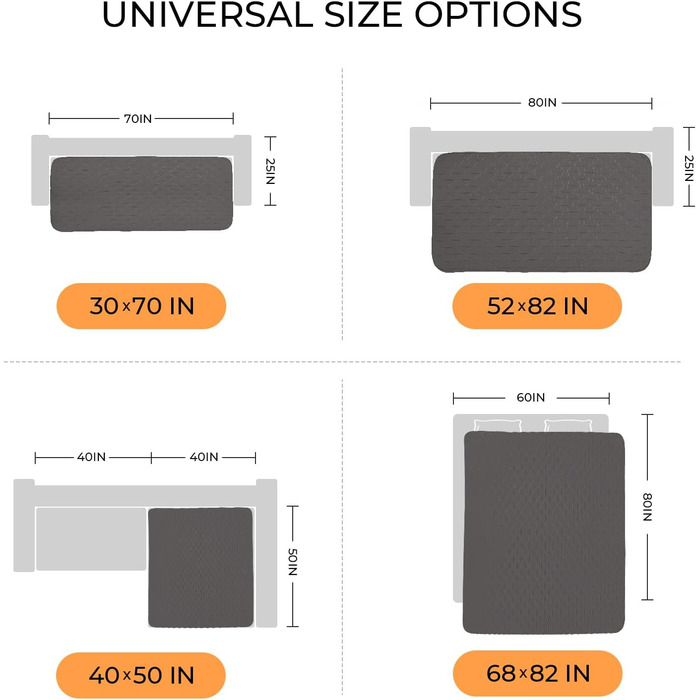 Водонепроникний килимок для собак Luciphia з неслизькою основою, 132 x 208 см, сірий. Захист для дивану, ліжка, авто. Міцний, машинного прання, для подорожей.
