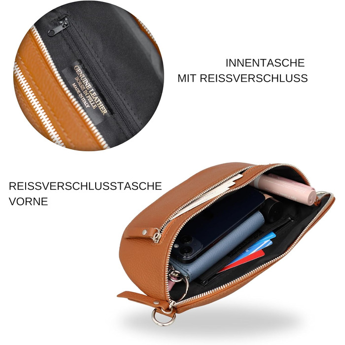 Жіноча сумка Brise Art Lucia з екошкіри, італійського виробництва: сумка через плече, поясна, 3 відділення, чорна (2) / коньячний (3)