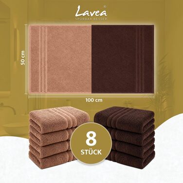 Набір махрових рушників для рук Lavea Elena, 100% бавовна, 50x100 см, 8 шт, гігієнічні та м'які (Капучино та Коричневий)