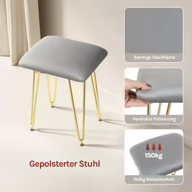 WOLTU Vanity Table with Mirror and Stool, Dressing Table with 3 Drawers Made of Solid Wood, Large High-Gloss Tabletop, Modern Cosmetic Table from Velvet and Metal, White, MB6080gr (Grey, 100x40cm with LED Lighting)
