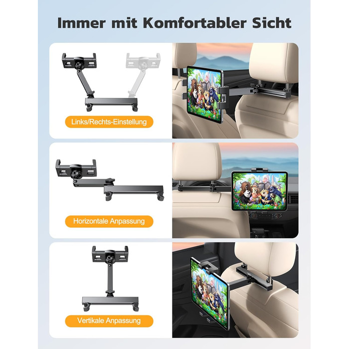 Тримач для планшета в авто, висувний кріплення, поворот на 360° - сумісний з iPad, iPhone, Galaxy Tab та іншими пристроями 4.7-12.9 дюймів