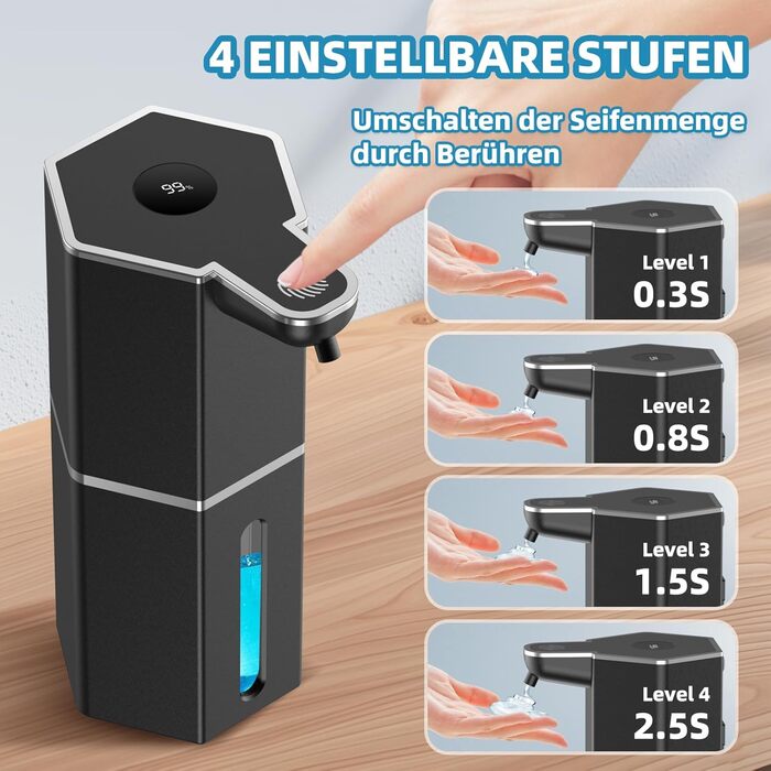 Автоматичний диспенсер для мила 350 мл з сенсором, USB-зарядка, 4 швидкості, водонепроникний IPX5 для кухні, ванної кімнати, офісу