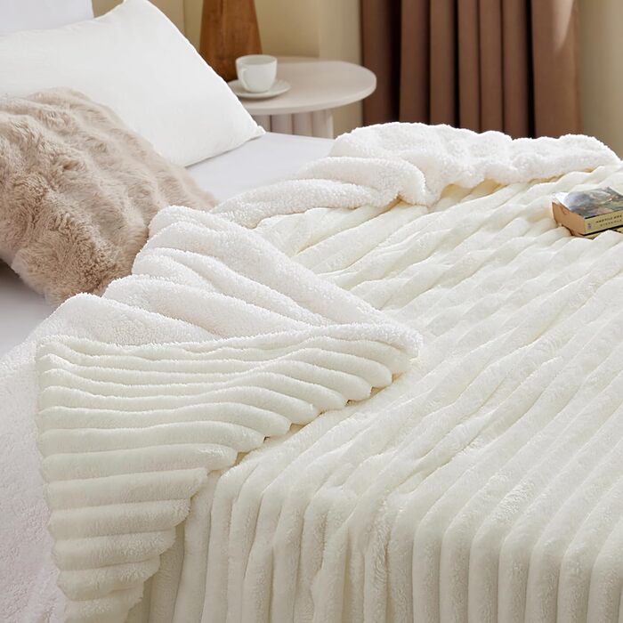 Плед WAVVE Sherpa з плюшем Sherpa - теплий, м'який, великий плед для дивана 150x200 см, 220x240 см (кремовий)