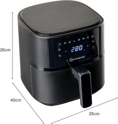 Фритюрниця повітряна Sommertal HF760-7.6L XXL з сенсорним екраном, 8 програм, 2000 Вт – енергозберігаюча та здорова, велика фритюрниця Air Fryer (4.0 L)