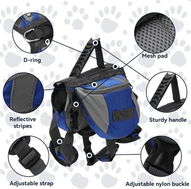 Рюкзак для собак Cyrank: набір посуду, жилет, сумка для їжі та води, рюкзак для собак, жилет для собак, сумка для їжі та води для собак, туристичний рюкзак для собак з світловідбиваючими смугами, жилет для собак, для великих собак (M)