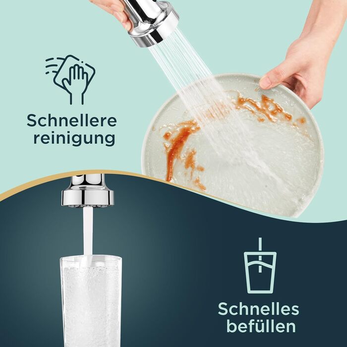 Змішувач кухонний FORIOUS висувний з душем, однорідний, 360° обертання, хром, з витяжкою