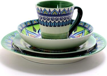 Сервіз Elama Tafelservice з кераміки, керамічний, з малюнком Мандала, багатокольоровий, круглий, 16-ти частинний, зелений