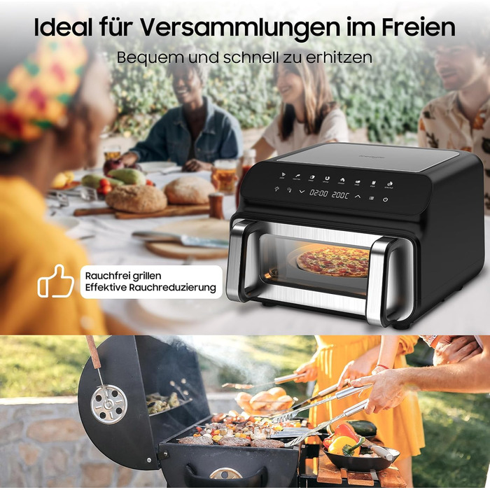 Iceagle Hot Air Fryer 10L Airfryer XXL - 2000W Hot Air Fryer with Viewing Window | Air Fryer without Oil with Digital Display, Double Heating, 8 Programs, Black