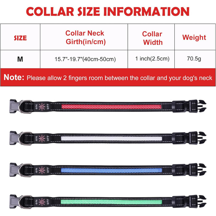 Світловідбиваючий нашийник для собак AUAUY LED, USB-зарядка, водонепроникний, регульований, безпечний, 6 кольорів (-S), S(11.8-15.7'/30-40 cm) (Червоний)