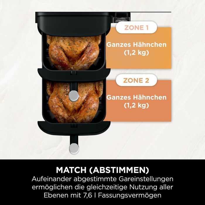 Ninja Double Stack Air Fryer, 7.6L Air Fryer, Double Basket Air Fryer with 4 Cooking Levels, 2 Drawers, 2 Racks, Space-Saving Design, 6 Cooking Functions, 6 Portions, Grey SL300EU Stacked Double Drawer 7.6L Grey