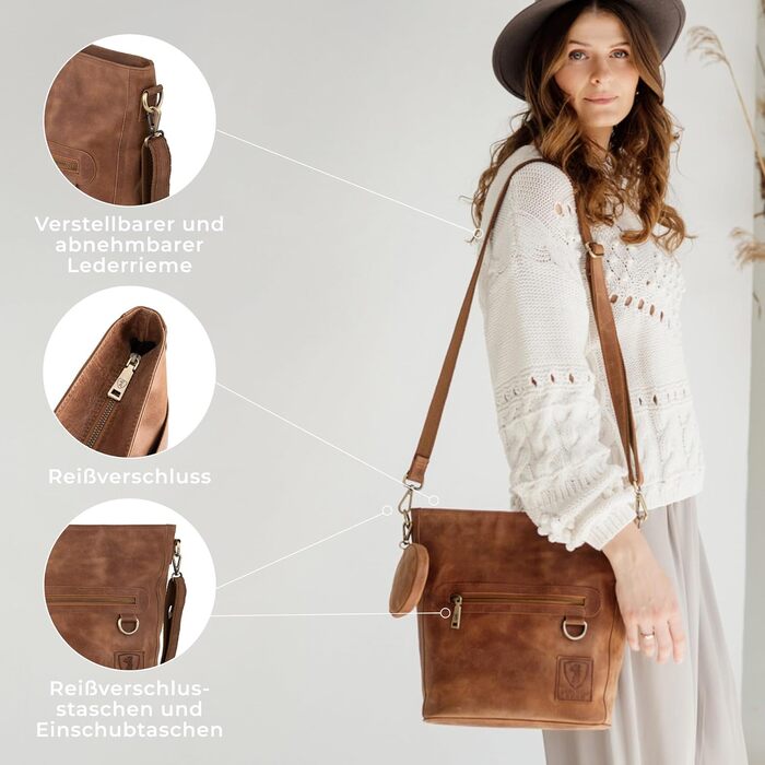 Сумка жіноча через плече Berliner Bags Siena вінтажна шкіряна бежева (Camel) середнього розміру