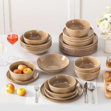 Набір посуду Steingut vancasso ANYA (48 предметів) - 48-місний сервіз з тарілок, десертних тарілок та мисок, карамелевого кольору, сумісний з мийкою та мікрохвильовою піччю