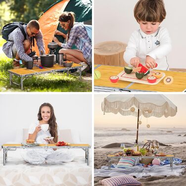 Складний кемпінговий стіл FUNYKICH 116x40x26 см, жовтий - алюмінієвий, MDF стільниця, з сумкою для перенесення