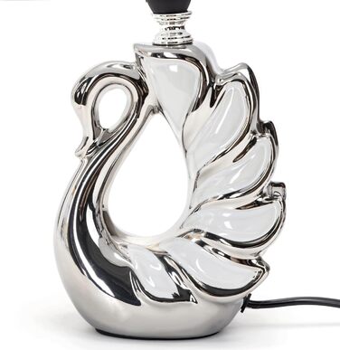 Стійка лампа Aigostar з кераміки, вінтажна настільна лампа з тканинним абажуром, патрон E14, макс. 40W, сучасна лампа для нічного столика, нічник для спальні, вітальні, офісу (без лампочки) - H235mm (Білий лебідь - H310mm)