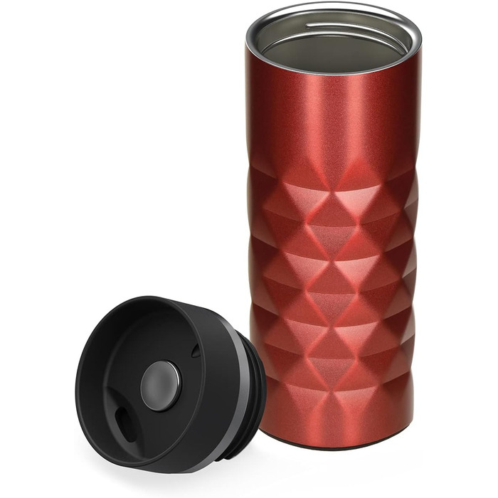 Термокружка Diamond з нержавіючої сталі Elasto Premium 450 мл, з кнопкою, витіканнями, BPA-free, для гарячих та холодних напоїв, матова блискуча (Рубіново-червона)