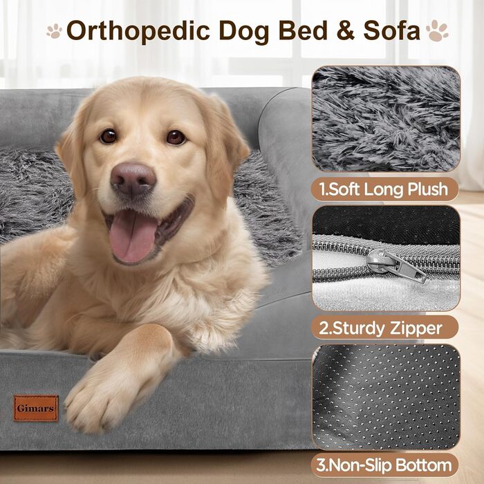 Gimars 9.5 inch Orthopedic Dog Bed for Extra Large Dogs, XL Dog Bed with Bolster & 28D Egg Crate Mattress, Waterproof Cover, Washable Plush Cover, Dog Sofa for Arthritic Dogs - half round (Rectangular, (7.5cm Mattress) L 112 x W 81 x H 17cm)