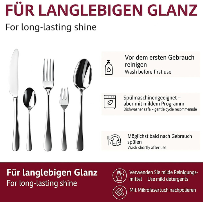 Набір столових приборів 60 предметів для 12 осіб з нержавіючої сталі – елегантний набір, полірований до блиску, придатний для миття в посудомийній машині та стійкий до іржі; для вишуканого сервірування столу в будні та на свята (Модель 3)