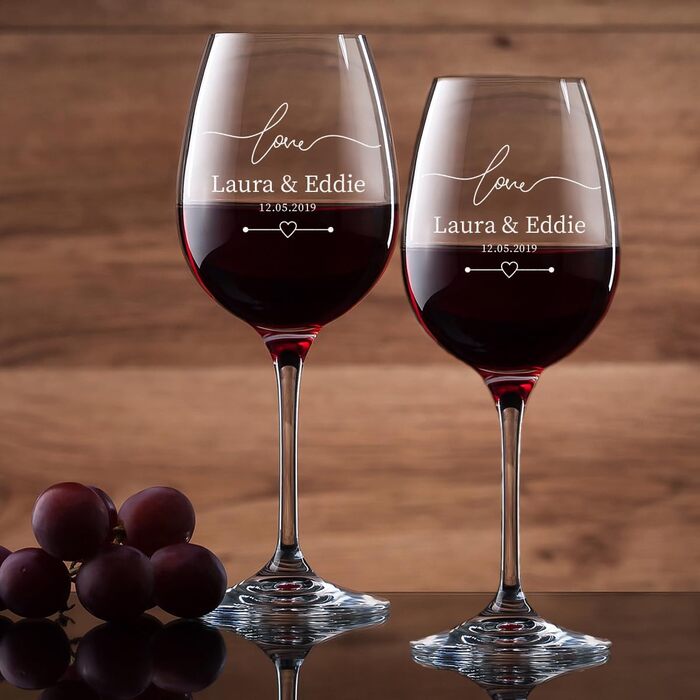 Leonardo 2-piece set of wine glasses, 460 ml, with individual engraving - gift for wedding and engagement - decorative gifts for couples - wine glass for silver wedding anniversary - table decoration for golden wedding anniversary