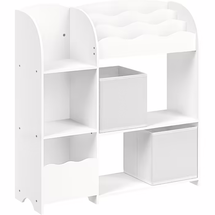 SONGMICS Kids' Room Shelf, Toy Organizer, Bookshelf for Children, Multifunctional Storage Unit with 2 Storage Boxes, Space-Themed Stickers, Kids' Room, Bedroom, White GKR42WT (Cloud White)