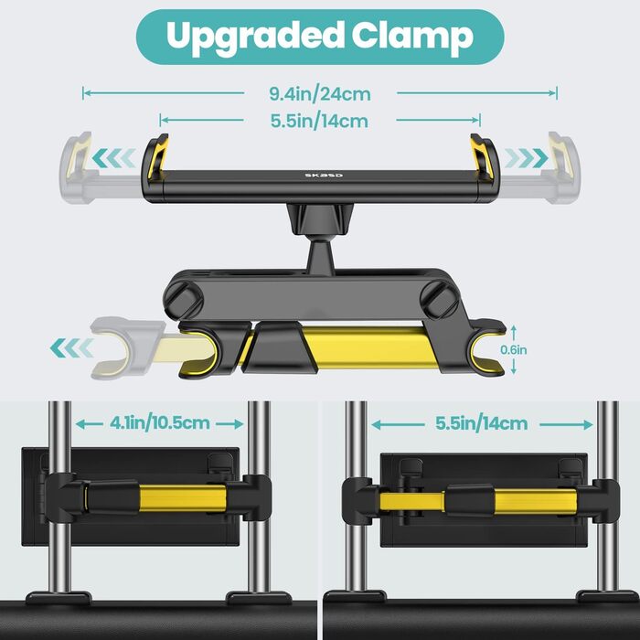 Тримач для планшета в авто - універсальний, регульований, для iPad, Switch, Samsung Tab, смартфонів 4.7-13 дюймів (жовтий)