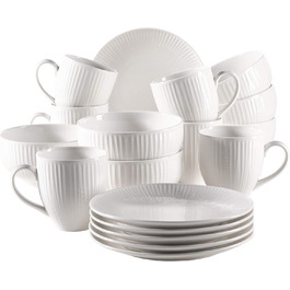 MÄSER Dalia Series, breakfast set for 6 people made of hotel porcelain, 18-piece tableware set in a timeless vintage design, white, durable porcelain breakfast set, 18-piece.