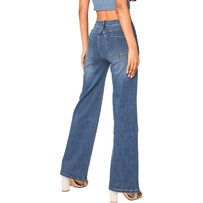 Джинси жіночі Nina Carter P139 Bootcut висока талія, блакитні, з ефектом потертості