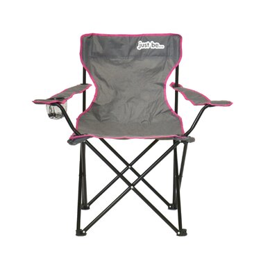 Кемпінговий стілець складаний з підлокітниками та підсклянником, сірий/рожевий