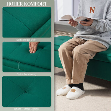HOMCOM Storage Bench, Upholstered Bench with Velvet Look 120x44x44.5 cm, Metal Legs, Bed Bench for Living Room Bedroom Hallway, green
