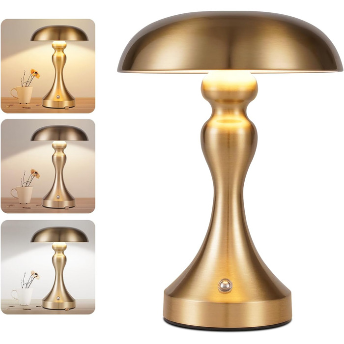 Бездротова настільна лампа з LED-підсвічуванням - торшер для спальні/вітальні з регулюванням яскравості, USB-зарядка, вінтажний дизайн (Золотий бронза)