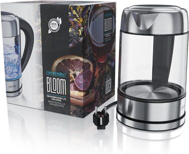Arendo - Glass Kettle with Temperature Setting – 1.7l - Adjustable Temperatures 40° - 100 °C – Digital Temperature Display - Keep Warm Function – Energy-Saving – BPA-Free - RGB Lighting