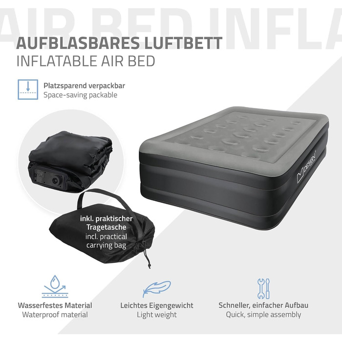 Надувна матрац для 2 осіб ML-Design 203x157x47 см з електричним насосом, сертифікат TÜV, для кемпінгу та гостей, сірий