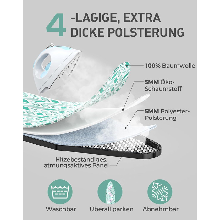 Прасувальна дошка LyriFine 2-в-1 для прасування з парою та звичайного прасування, стабільна, зелена