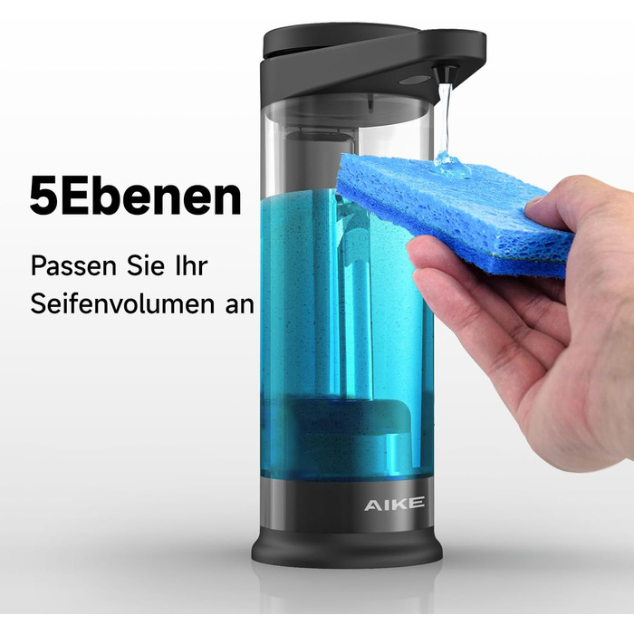 AIKE Automatic Soap Dispenser with Infrared Sensor 500ml, Black Wall-Mounted Automatic Soap Dispenser with USB Charging Function