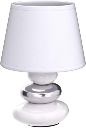 Нічна лампа 'Ліна' - керамічна настільна лампа з абажуром з тканини, сумісна з LED, цоколь E14, 230V, для вікна, дивана, підвіконня (білий/сріблястий)