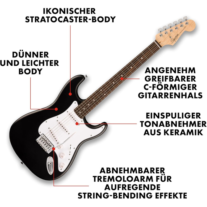 Струмогітара Squier Debut Stratocaster з палісандровим гриф, біле пікгард, чорний колір SSS