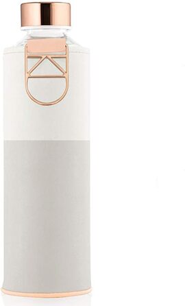 EQUA large drinking bottle with faux leather cover, 750 ml, made of borosilicate glass, BPA-free and leak-proof. (Sage)