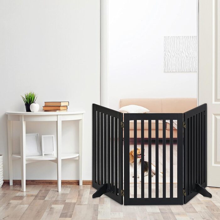 Захисне ворота для собак Relaxdays, 70 x 154 см, 3 панелі, складане, з ніжками, регульоване, чорний MDF