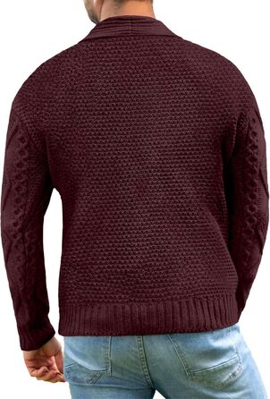 Чоловіча в'язана жилетка Comdecevis з коміром-шарфом, рельєфним в'язанням, ґудзиками, довгими рукавами, кишенями, темно-бордовий (3XL)