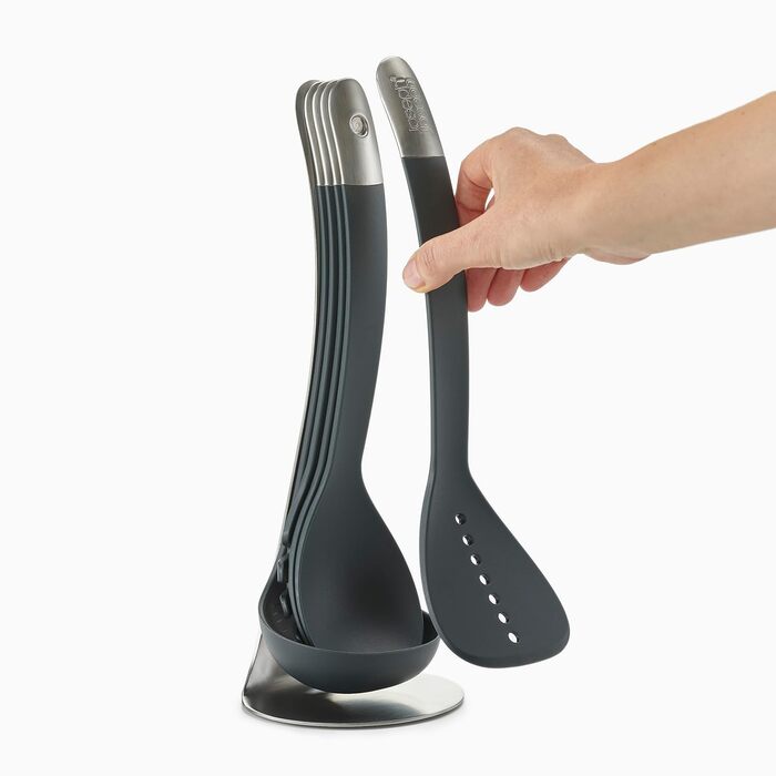 Набір кухонних аксесуарів Joseph Joseph Nest 5 шт. з магнітною підставкою, чорний/нержавіюча сталь, для компактної організації кухні, стійкий до миття в посудомийній машині