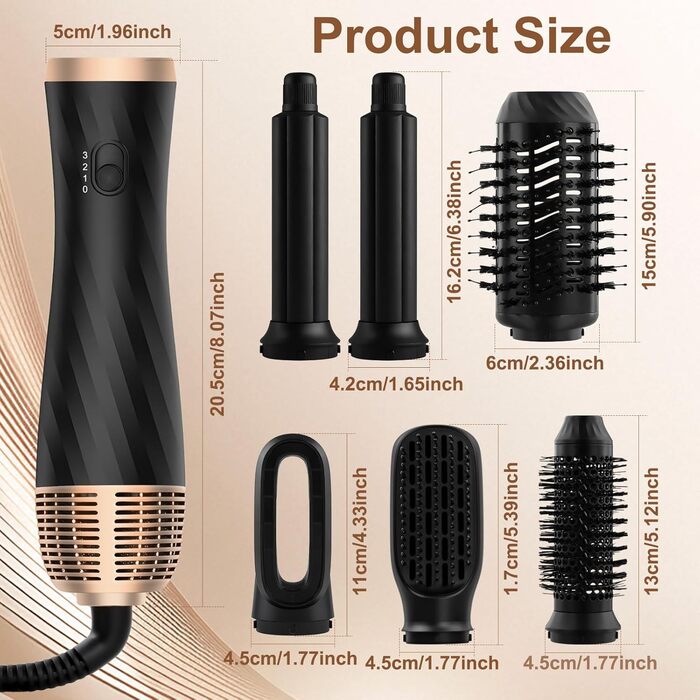 Набір для укладки волосся 6 в 1: локони, об'єм, випрямлення, сушка, чорний