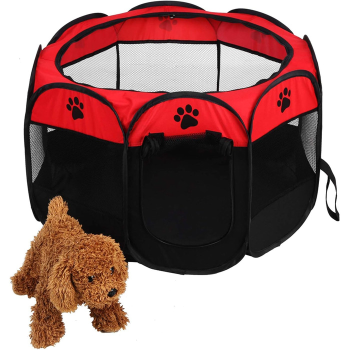 Клітка-забіг для цуценят Ejoyous: портативна клітка-забіг для собак, котів, кроликів. Ідеально для дому та вулиці. Червона