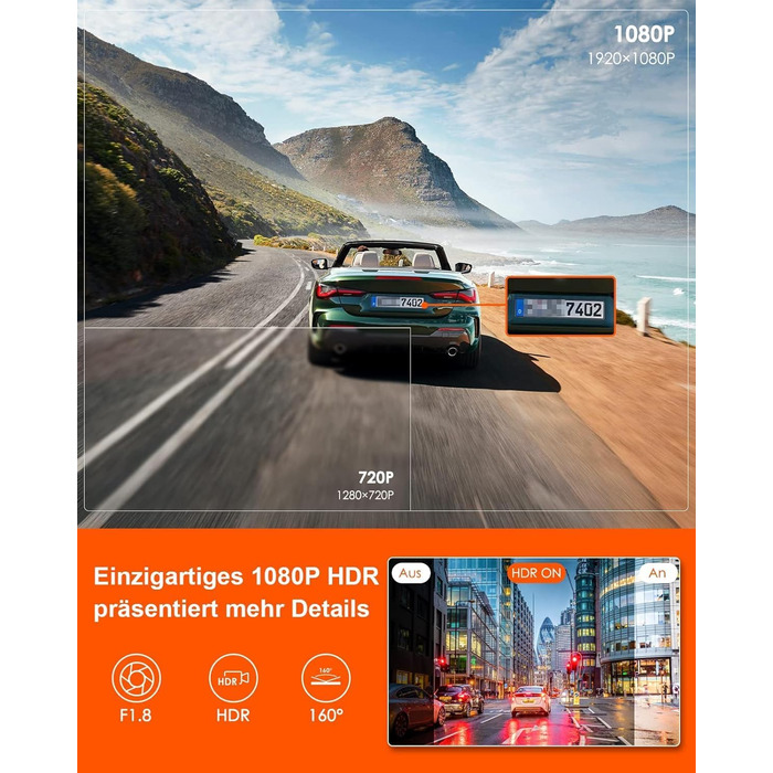 VANTRUE E1 Lite Mini Dashcam: відеореєстратор для авто з WiFi, 1080P HDR, 30fps, GPS, G-Sensor, нічне бачення, паркувальний режим, 160°