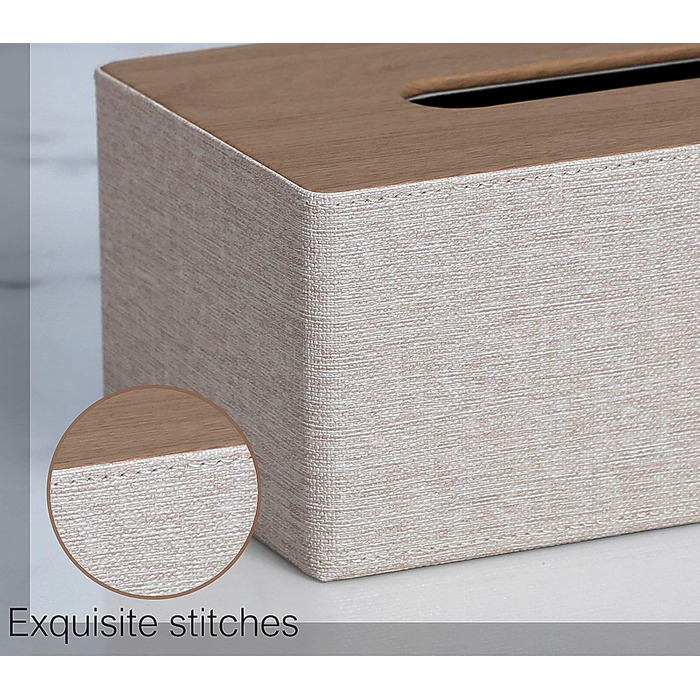 GOLRANLYE Cosmetic Tissue Box, 25×13.5×9.5 cm PU Leather Modern Tissue Box Rectangular for Bathroom, Bedroom, Dining Room, Office and More (Beige)