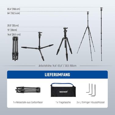 Штатив для камери NEEWER 77' з моноподом, кульковою головкою 360° та Arca QR-пластиною, компактний, легкий, з алюмінію, для подорожей, відеозйомки, максимальне навантаження 6 кг (TP39)