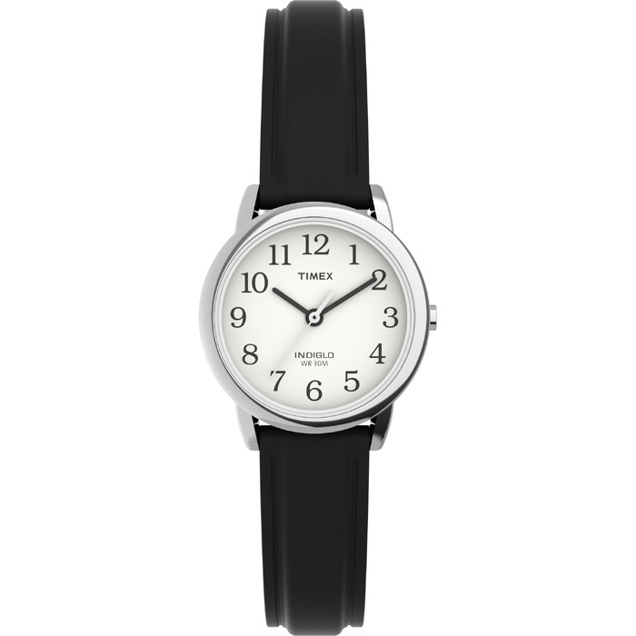 Жіночий наручний годинник Timex Easy Reader, 25 мм, зі сріблястим корпусом та чорним шкіряним ремінцем