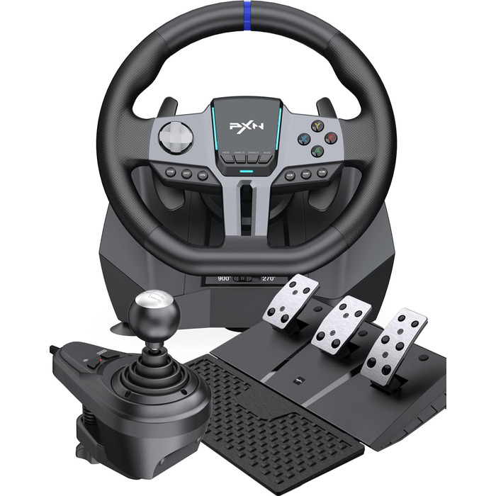 PXN V9 Gen2 Ігрове кермо для ПК, Xbox та PS4 з педалями та перемикачем передач, 270° оберт, 900° кут повороту, ефект Холла, вібрація