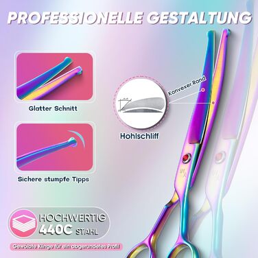 Професійна шерстьрізка Chunker для собак середніх та великих порід, японська сталь 440C, кольорова (Rainbow-curved)