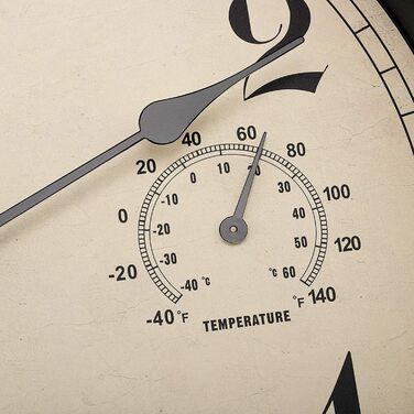 Foxtop Funk Wall Clock, Indoor Outdoor Weatherproof Wall Clock with Temperature Display and Hygrometer, No Ticking Sound Silent Retro Clock for Terrace Bathroom Kitchen Living Room Home Decor (Bronze, 30cm) (Bronze)