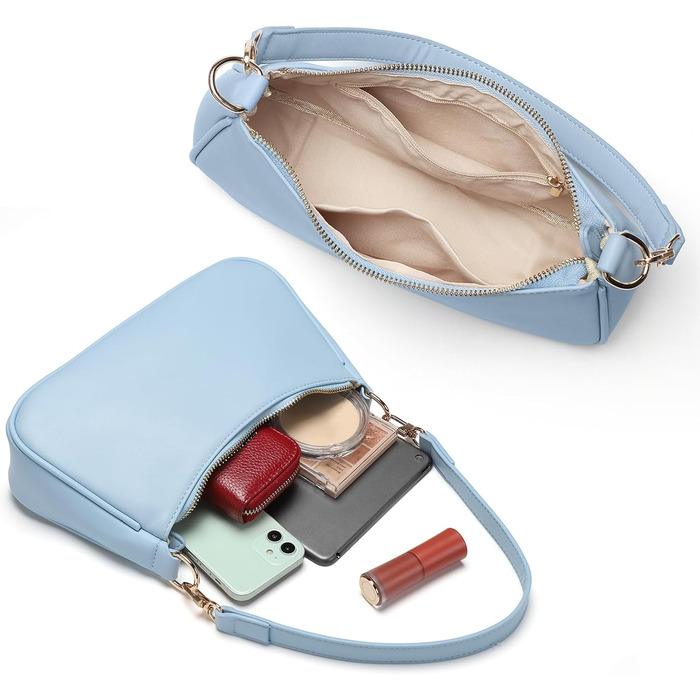 Сумка жіноча WantGor Clutch Tote через плече міні Hobo Bag блакитна екошкіра ретро