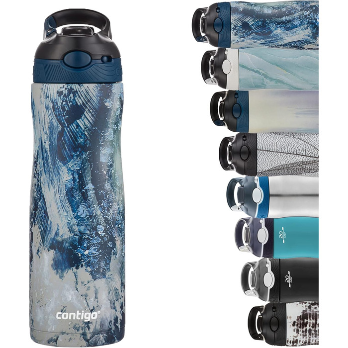 Contigo Ashland Chill Autospout Water Bottle with Straw, Stainless Steel Water Bottle, Leak-Proof, Insulated Bottle for Sports, Cycling, Hiking, 590 ml, (Cloudburst)